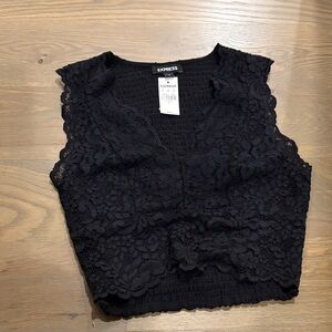 Express Women's Black Lace Crop Top